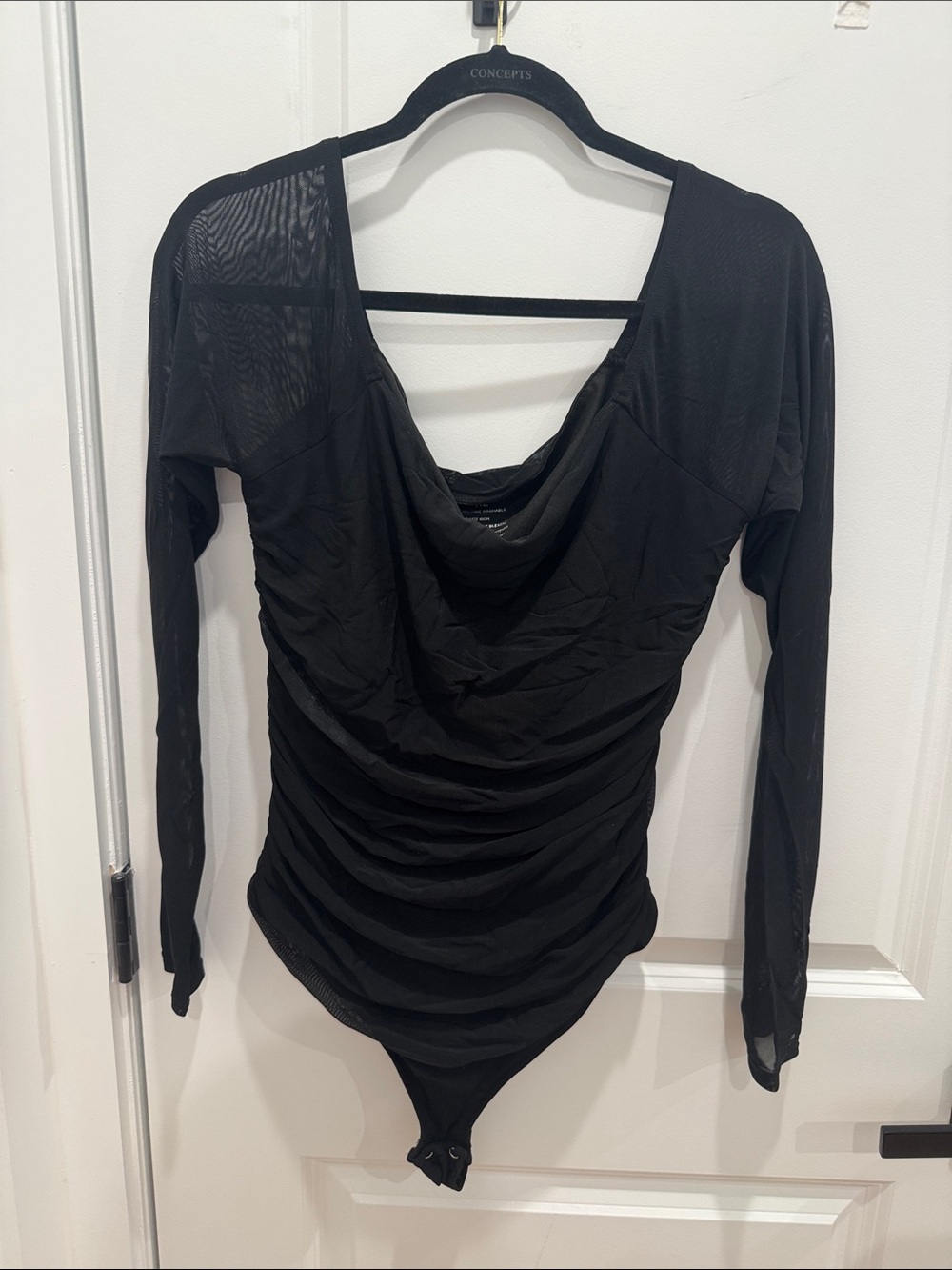 Black Draped Long-Sleeve Bodysuit